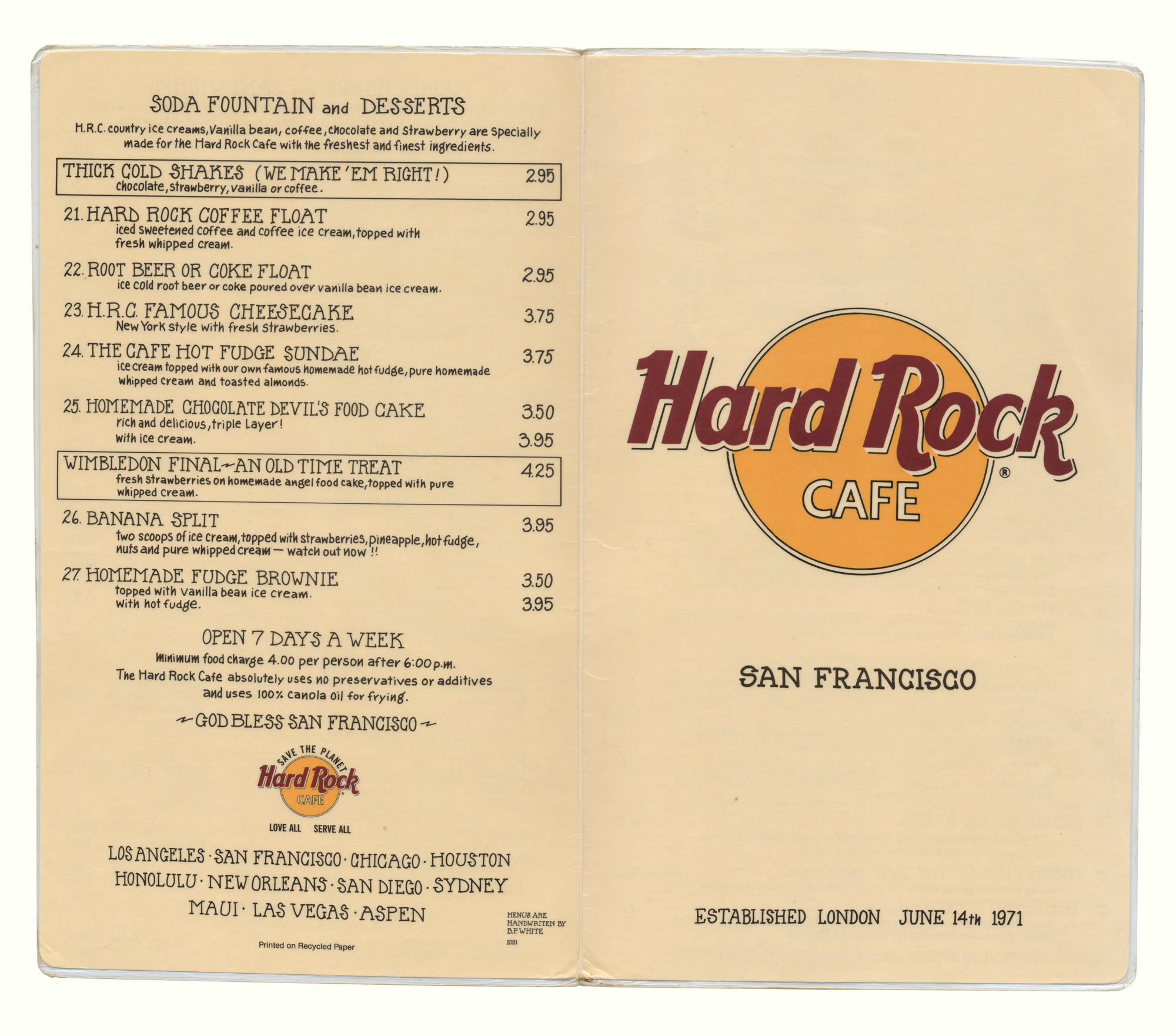 Menu Card Of Hard Rock Cafe Menu Card Of Hard Rock Cafe